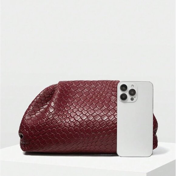 Women's Woven Evening Bag Dumpling Clutch Purse No Strap Handbags Elegant Faux P - Picture 4 of 7